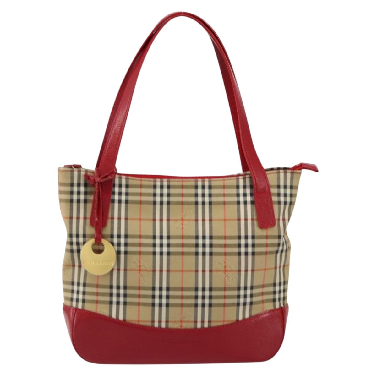 BURBERRY Nova Check Hand Bag Canvas Beige Gold Auth 154459