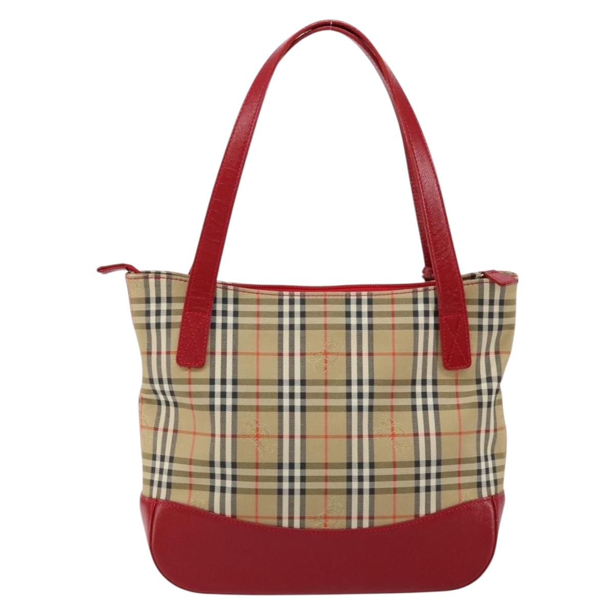BURBERRY Nova Check Hand Bag Canvas Beige Gold Auth 154459