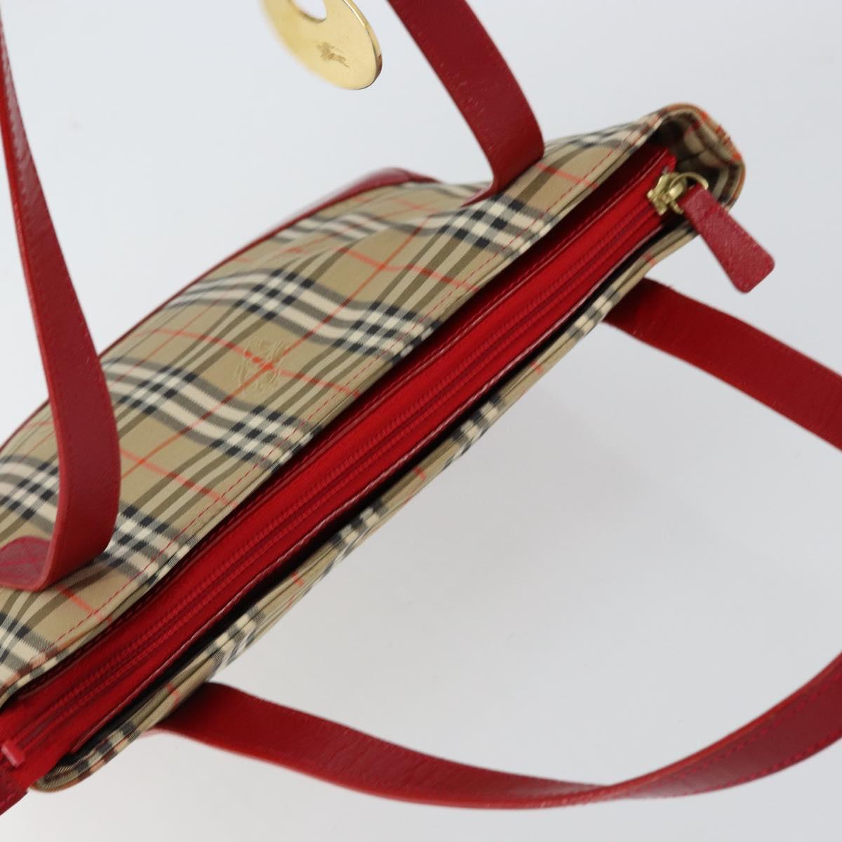 BURBERRY Nova Check Hand Bag Canvas Beige Gold Auth 154459