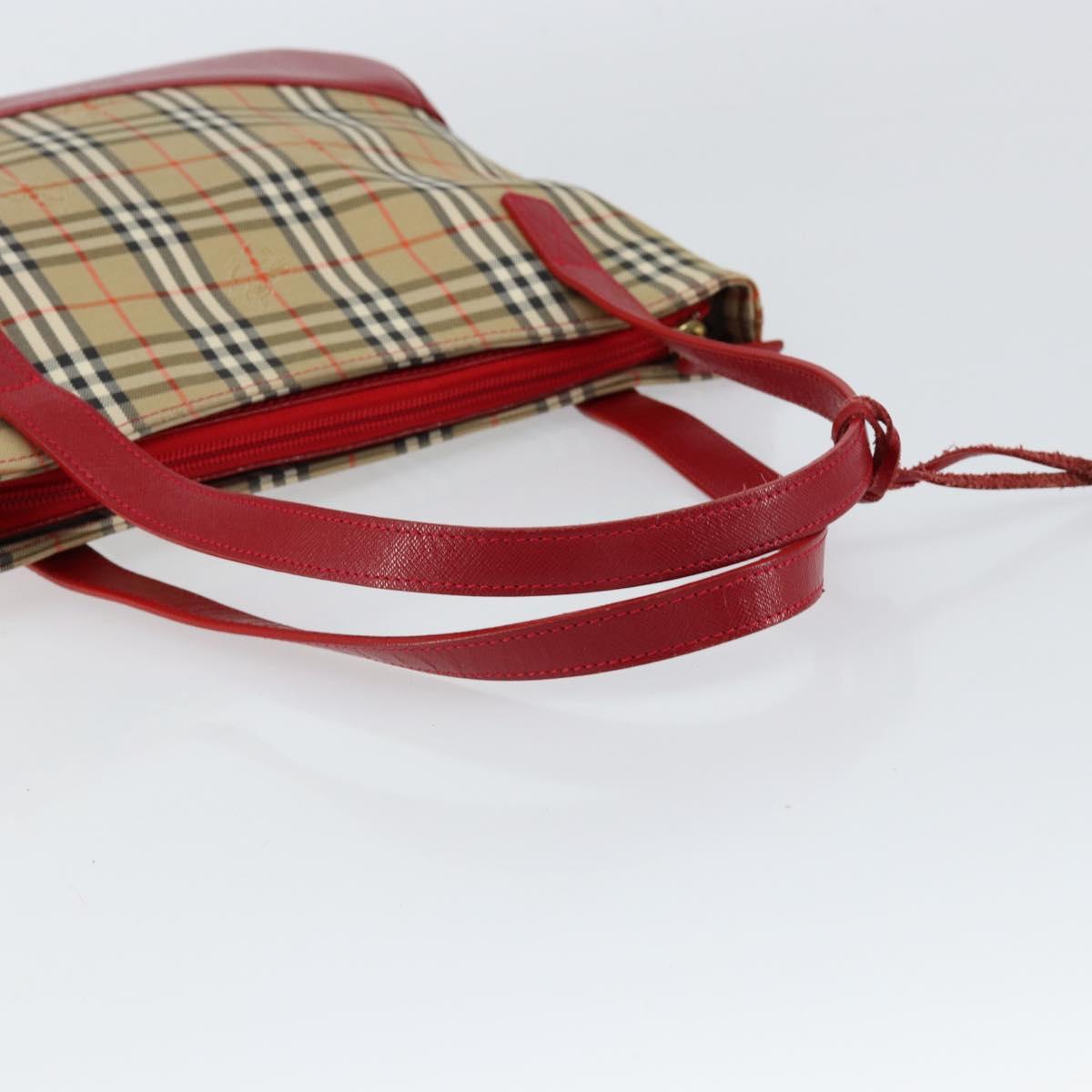 BURBERRY Nova Check Hand Bag Canvas Beige Gold Auth 154459