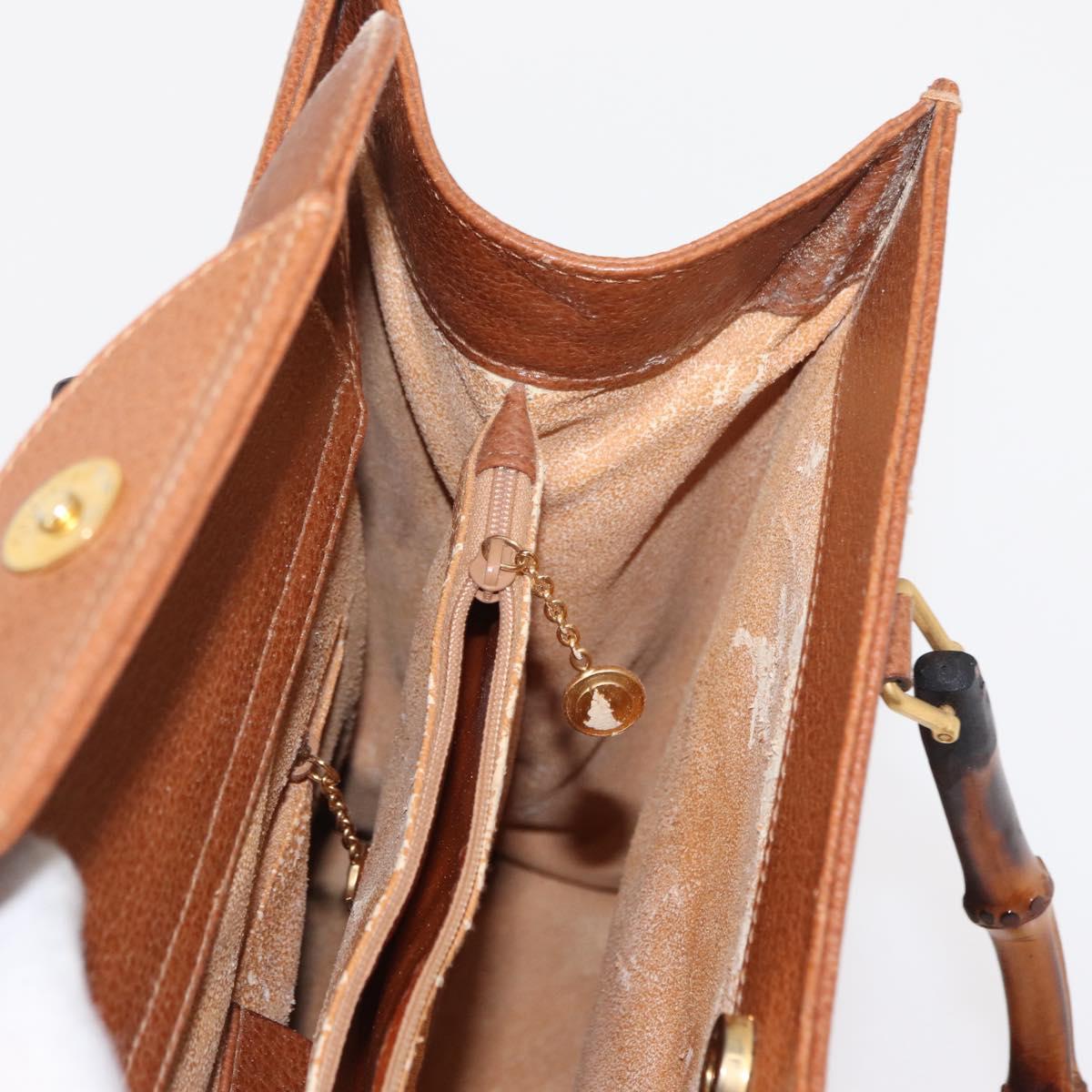 GUCCI Bamboo Hand Bag Leather Brown Gold 002 1186 0260 Auth 154460