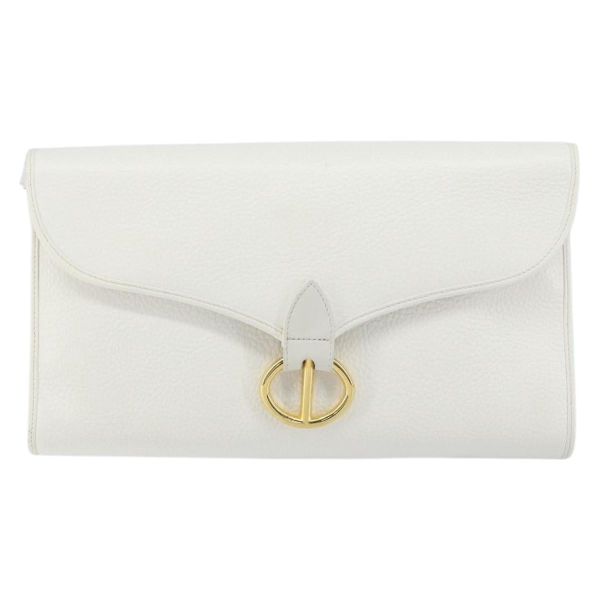 Christian Dior Shoulder Bag Leather White Gold Auth 154462