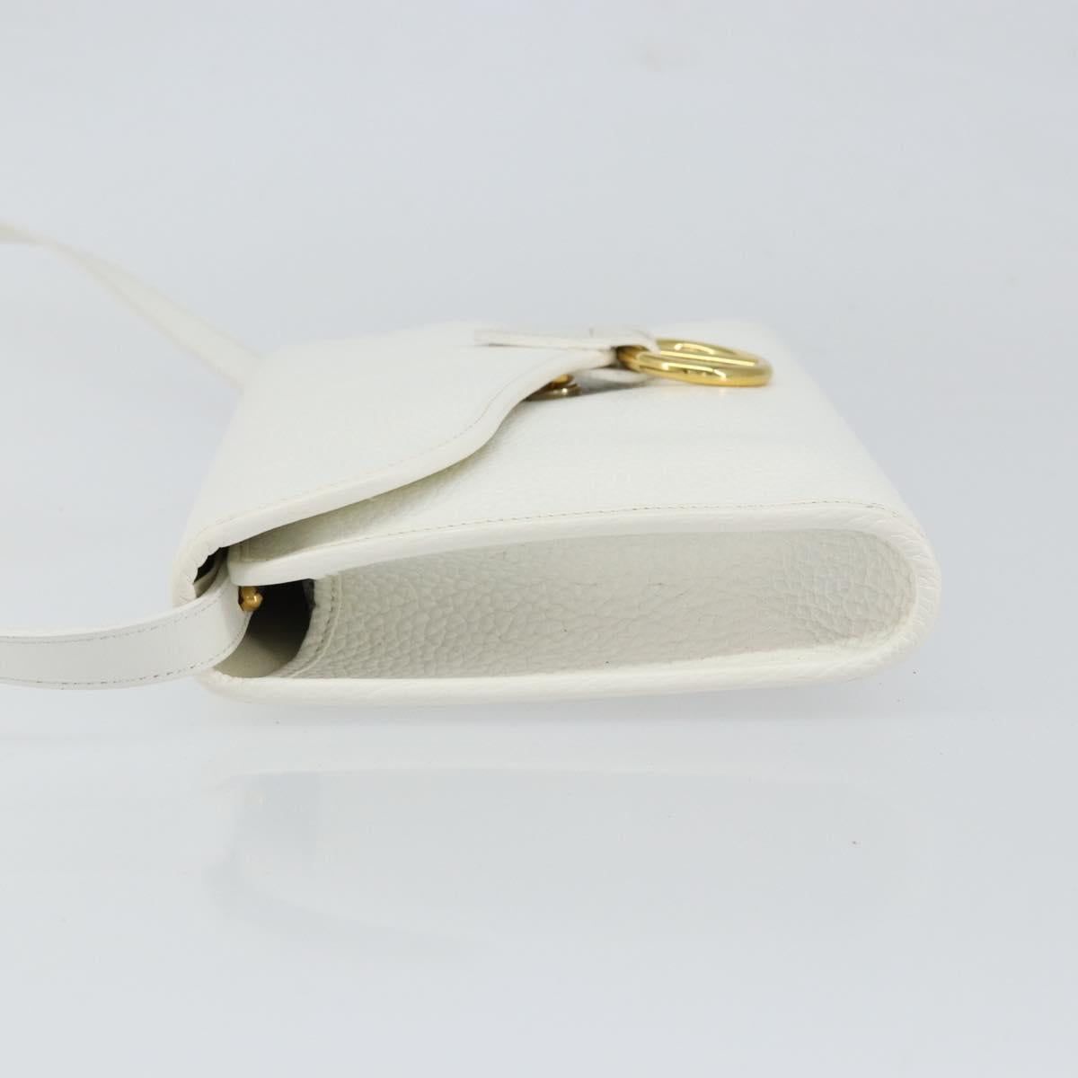 Christian Dior Shoulder Bag Leather White Gold Auth 154462