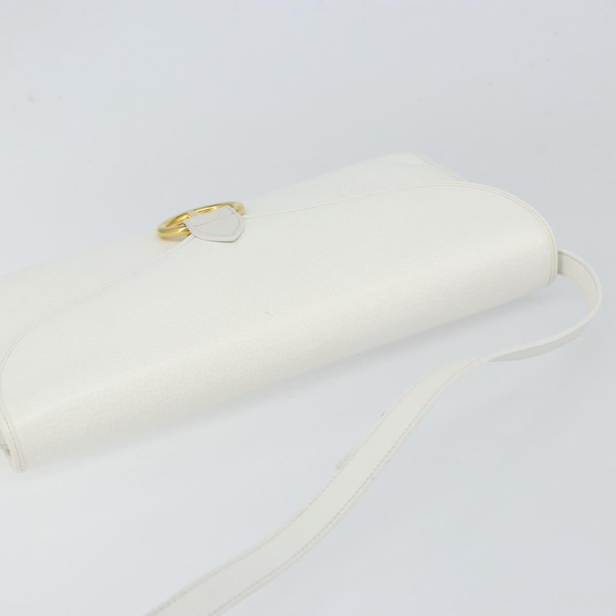 Christian Dior Shoulder Bag Leather White Gold Auth 154462