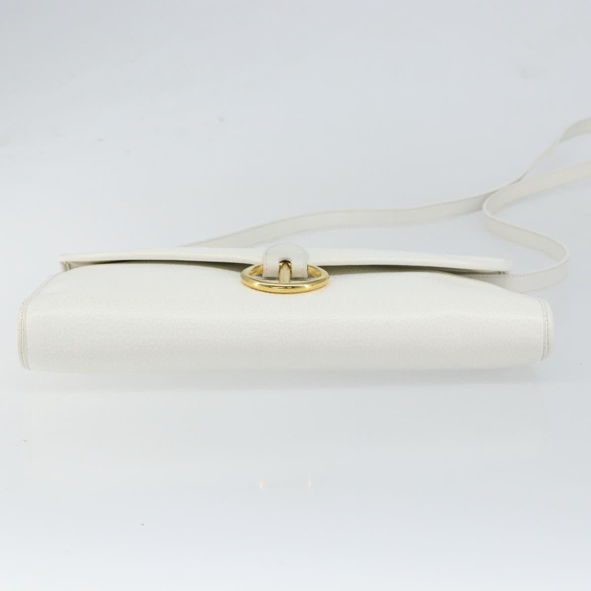 Christian Dior Shoulder Bag Leather White Gold Auth 154462