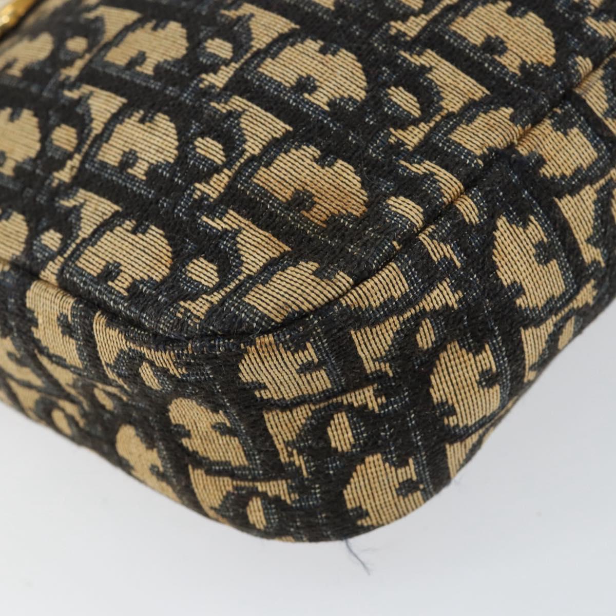 Christian Dior Trotter Canvas Shoulder Bag Navy Gold Auth 154463