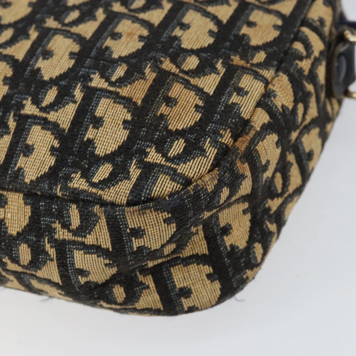 Christian Dior Trotter Canvas Shoulder Bag Navy Gold Auth 154463