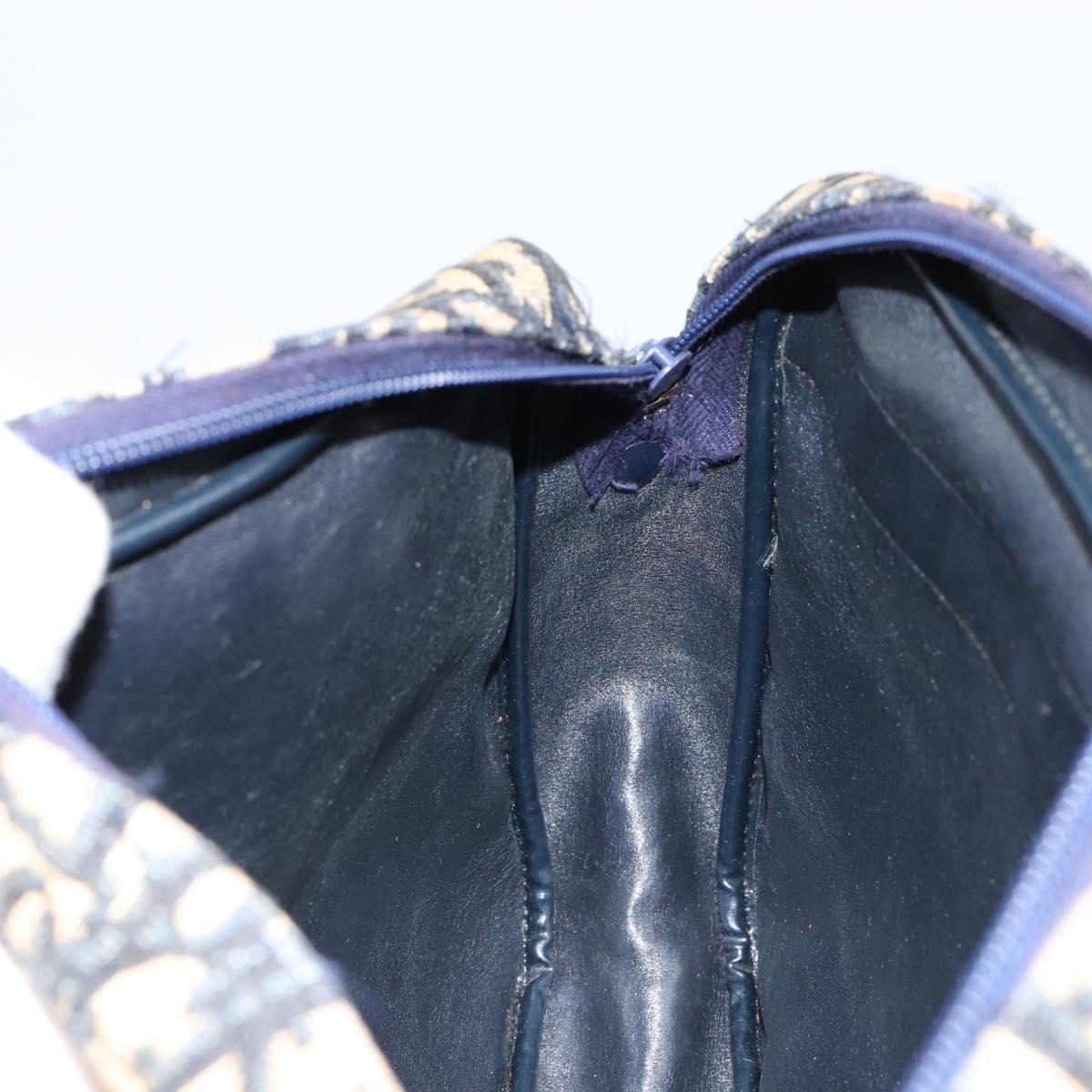 Christian Dior Trotter Canvas Shoulder Bag Navy Gold Auth 154463