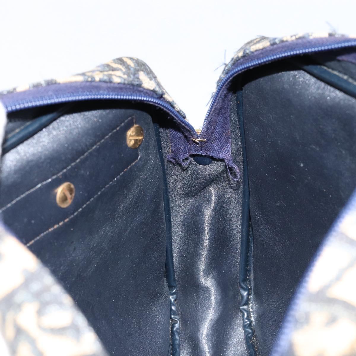 Christian Dior Trotter Canvas Shoulder Bag Navy Gold Auth 154463