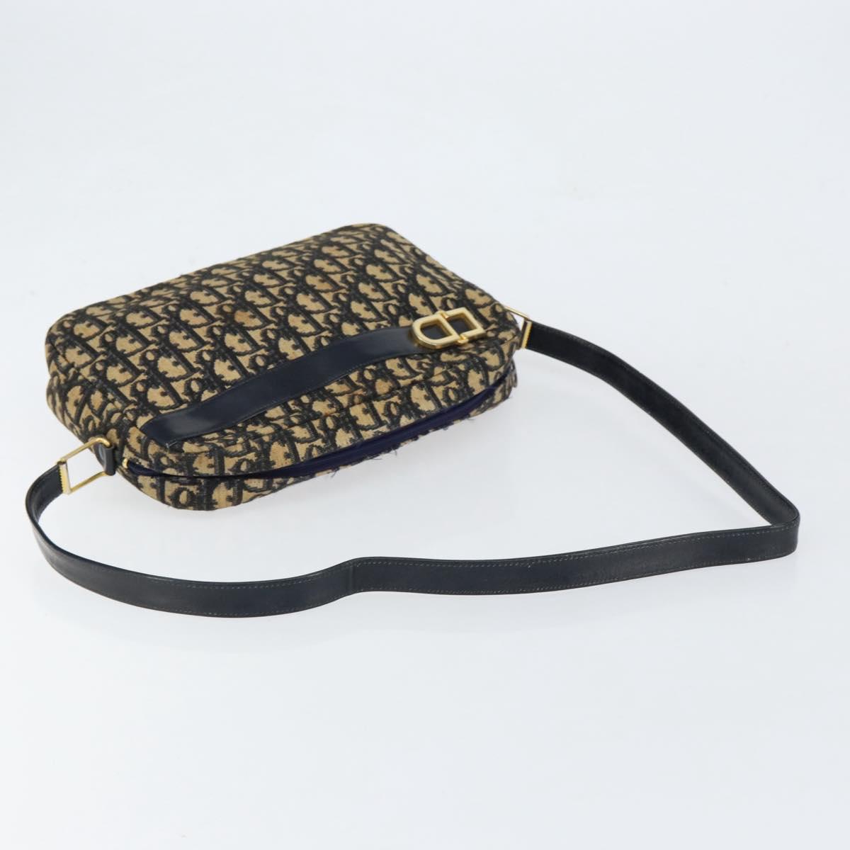 Christian Dior Trotter Canvas Shoulder Bag Navy Gold Auth 154463
