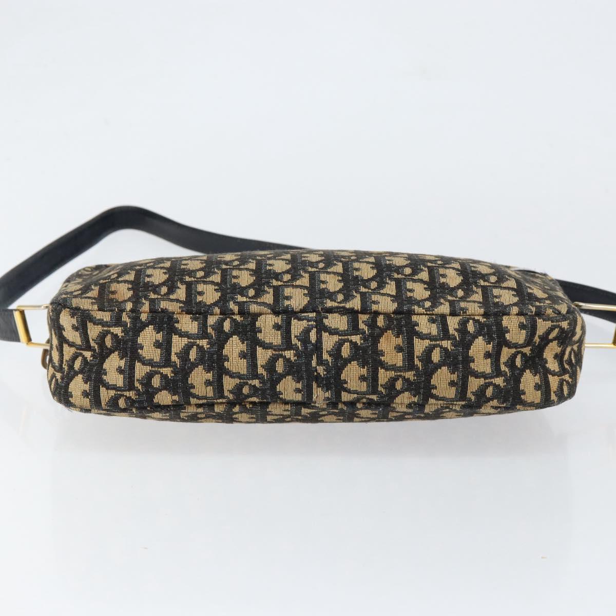 Christian Dior Trotter Canvas Shoulder Bag Navy Gold Auth 154463