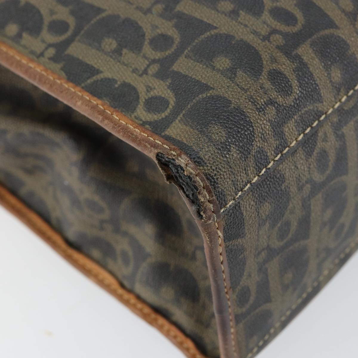 Christian Dior Trotter Canvas Hand Bag PVC Khaki Gold Auth 154464