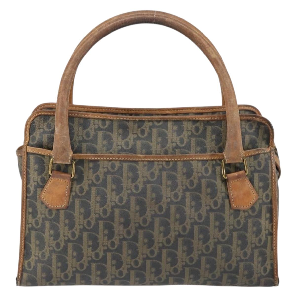 Christian Dior Trotter Canvas Hand Bag PVC Khaki Gold Auth 154464