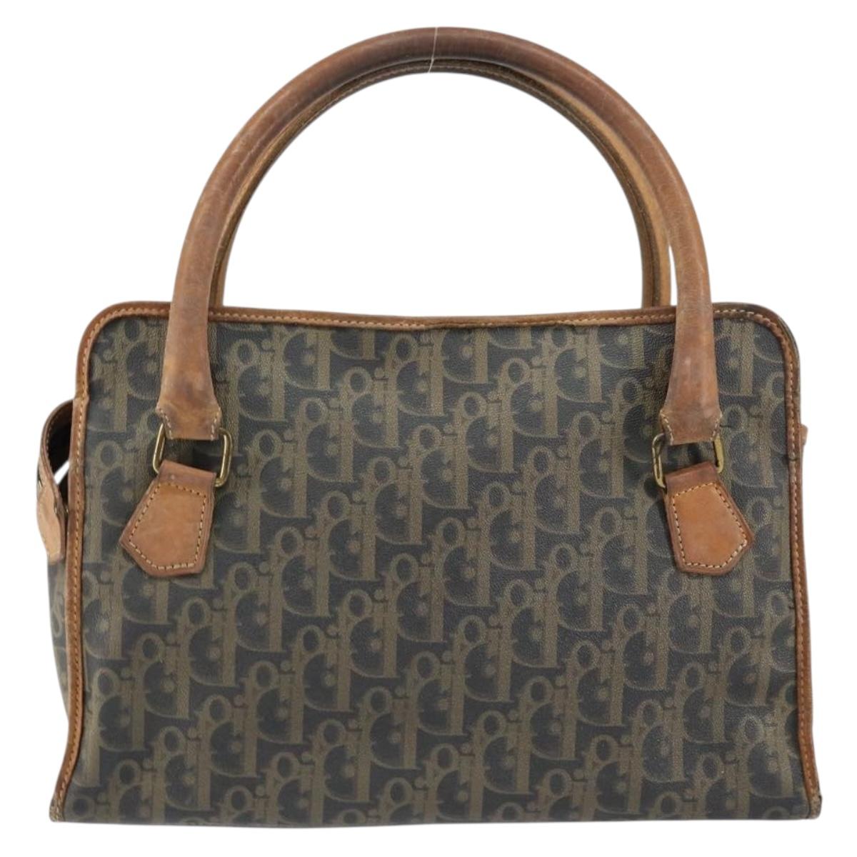 Christian Dior Trotter Canvas Hand Bag PVC Khaki Gold Auth 154464