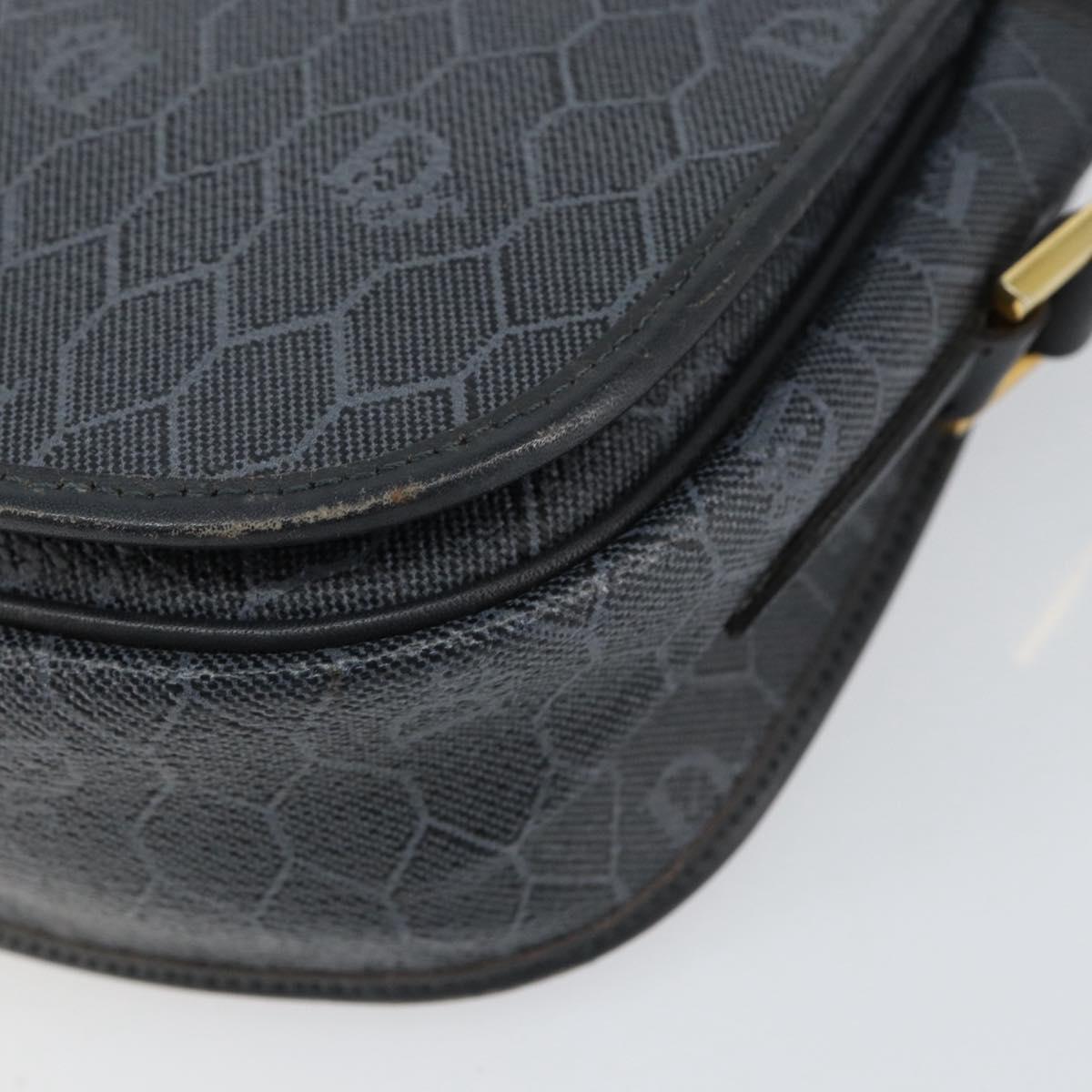 Christian Dior Honeycomb Canvas Shoulder Bag PVC Black Gold Auth 154465