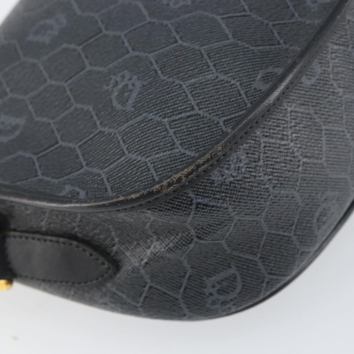 Christian Dior Honeycomb Canvas Shoulder Bag PVC Black Gold Auth 154465