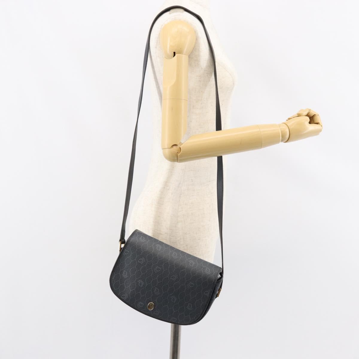 Christian Dior Honeycomb Canvas Shoulder Bag PVC Black Gold Auth 154465