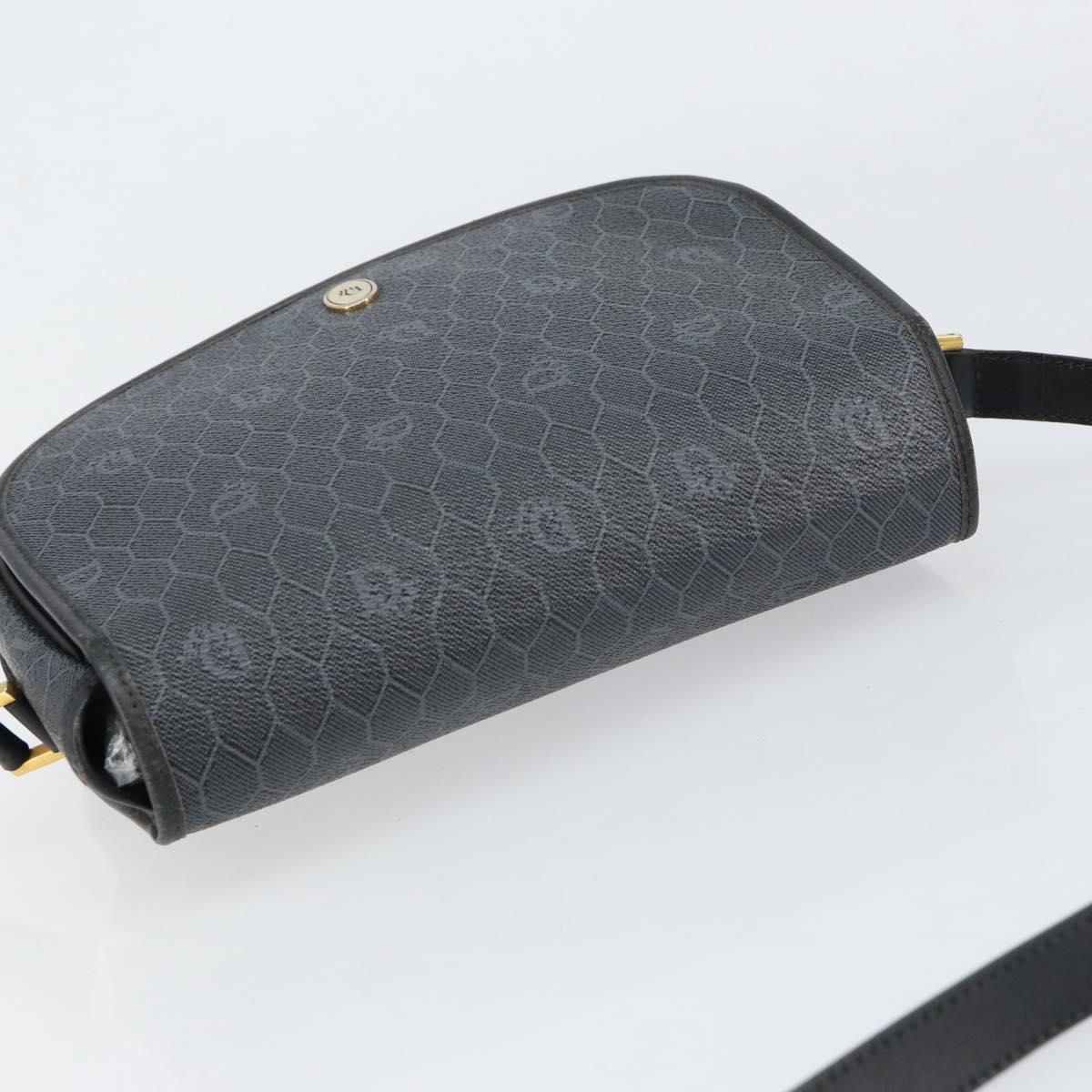 Christian Dior Honeycomb Canvas Shoulder Bag PVC Black Gold Auth 154465