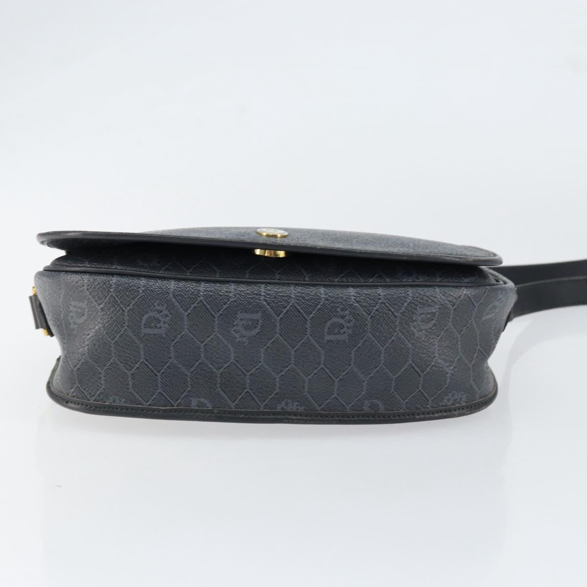 Christian Dior Honeycomb Canvas Shoulder Bag PVC Black Gold Auth 154465