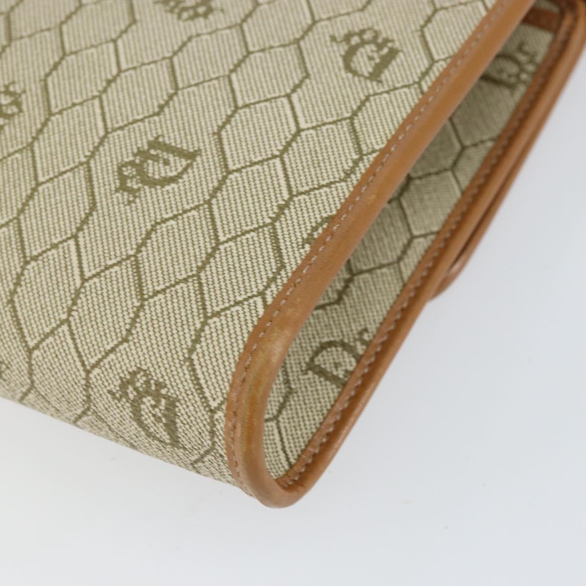 Christian Dior Honeycomb Canvas Chain Shoulder Bag PVC Beige Gold Auth 154467