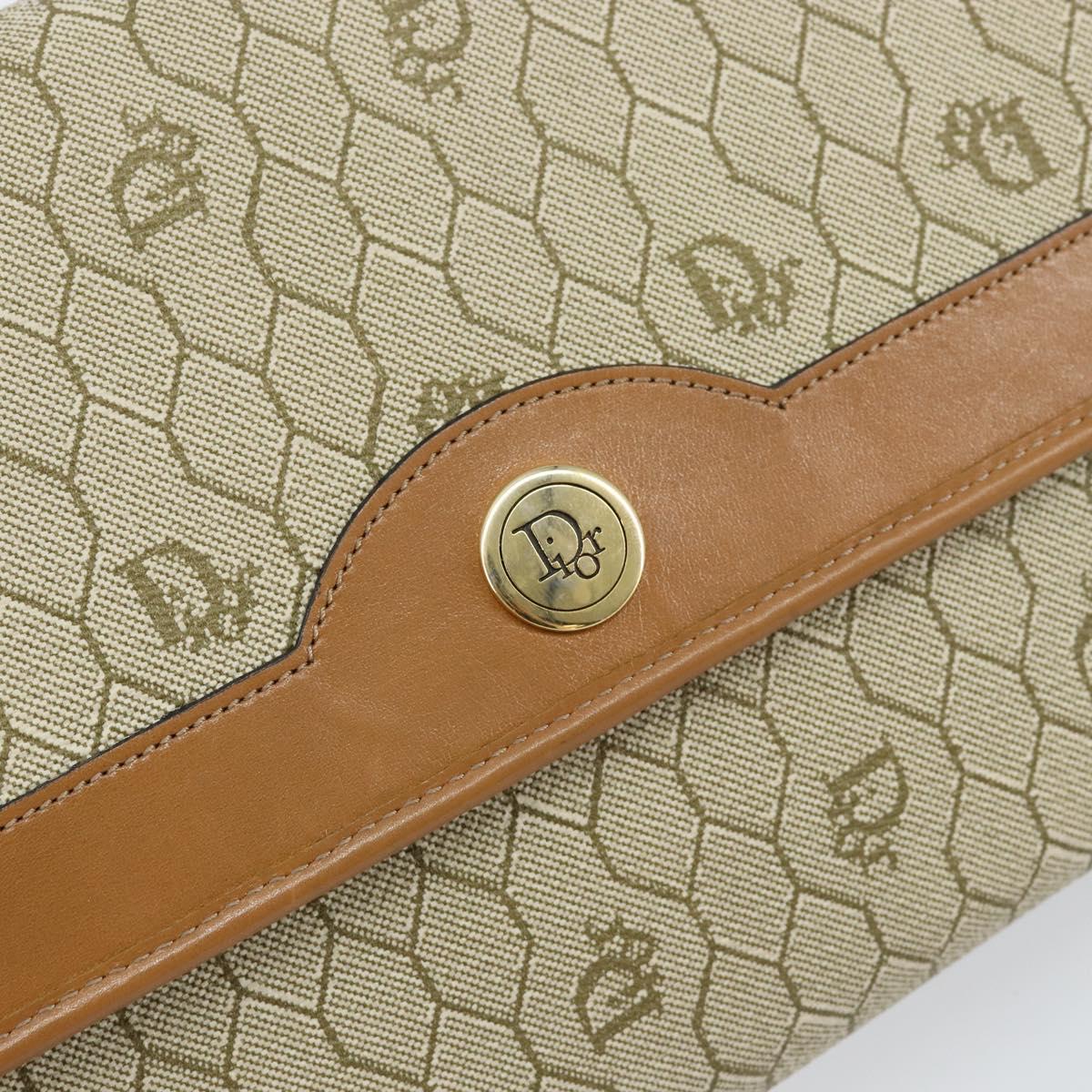 Christian Dior Honeycomb Canvas Chain Shoulder Bag PVC Beige Gold Auth 154467