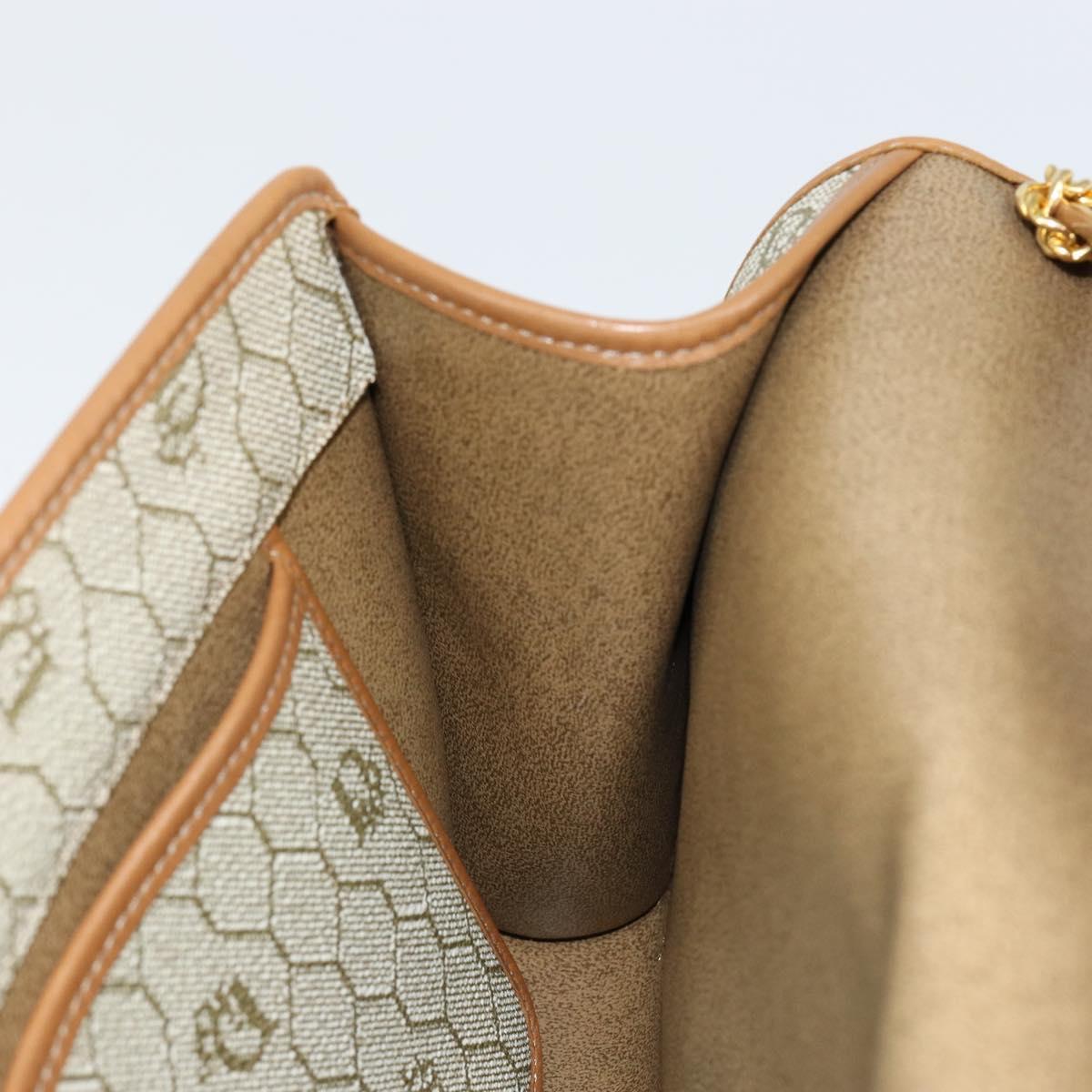 Christian Dior Honeycomb Canvas Chain Shoulder Bag PVC Beige Gold Auth 154467