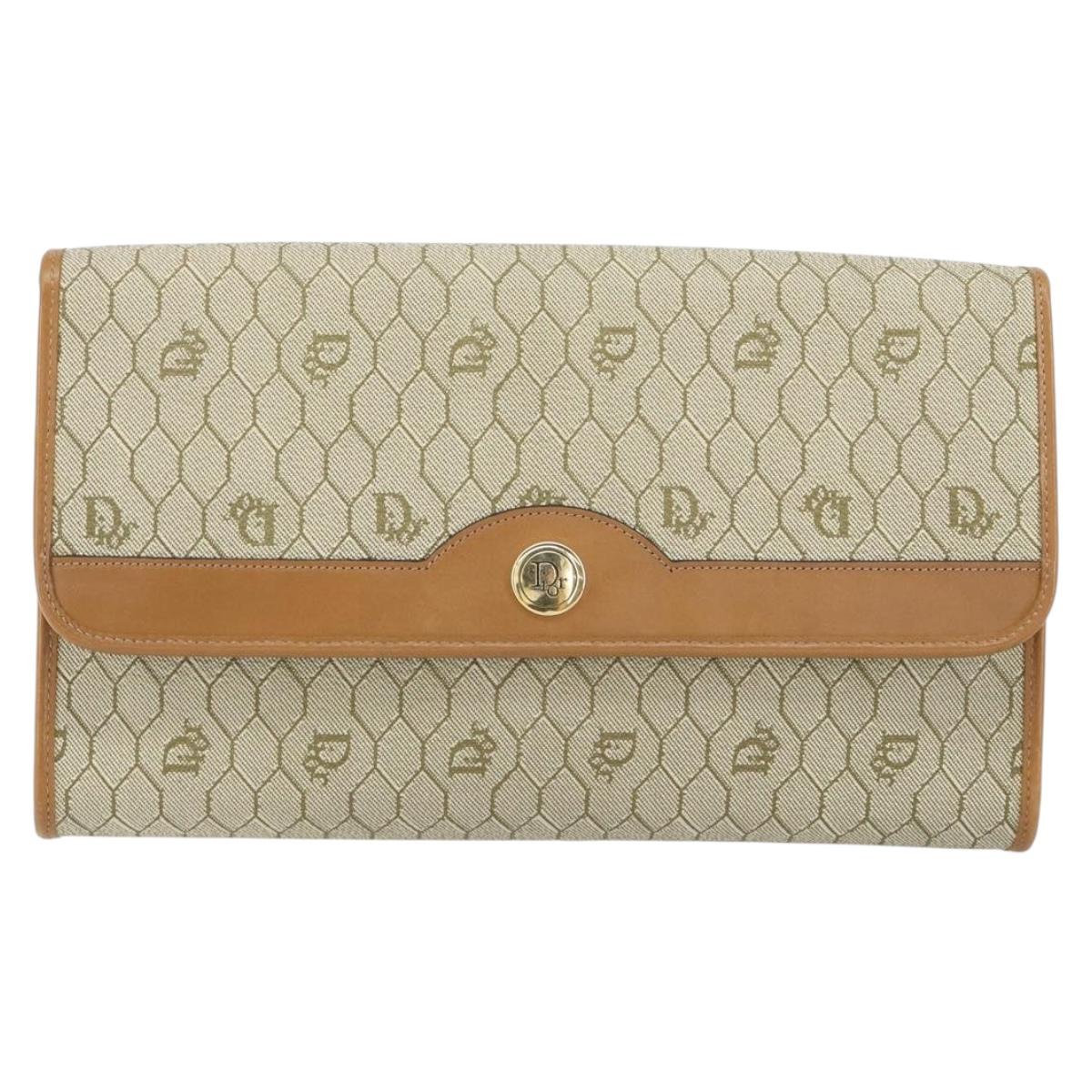 Christian Dior Honeycomb Canvas Chain Shoulder Bag PVC Beige Gold Auth 154467