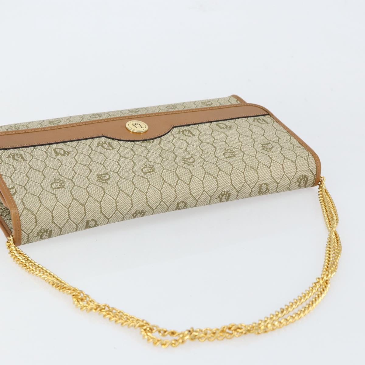 Christian Dior Honeycomb Canvas Chain Shoulder Bag PVC Beige Gold Auth 154467