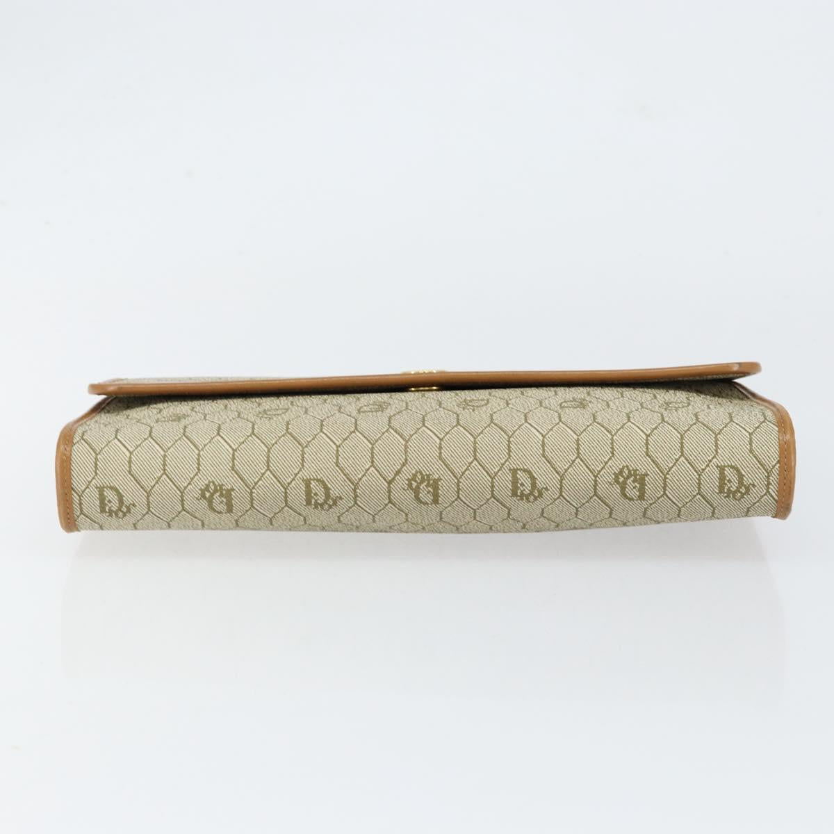 Christian Dior Honeycomb Canvas Chain Shoulder Bag PVC Beige Gold Auth 154467