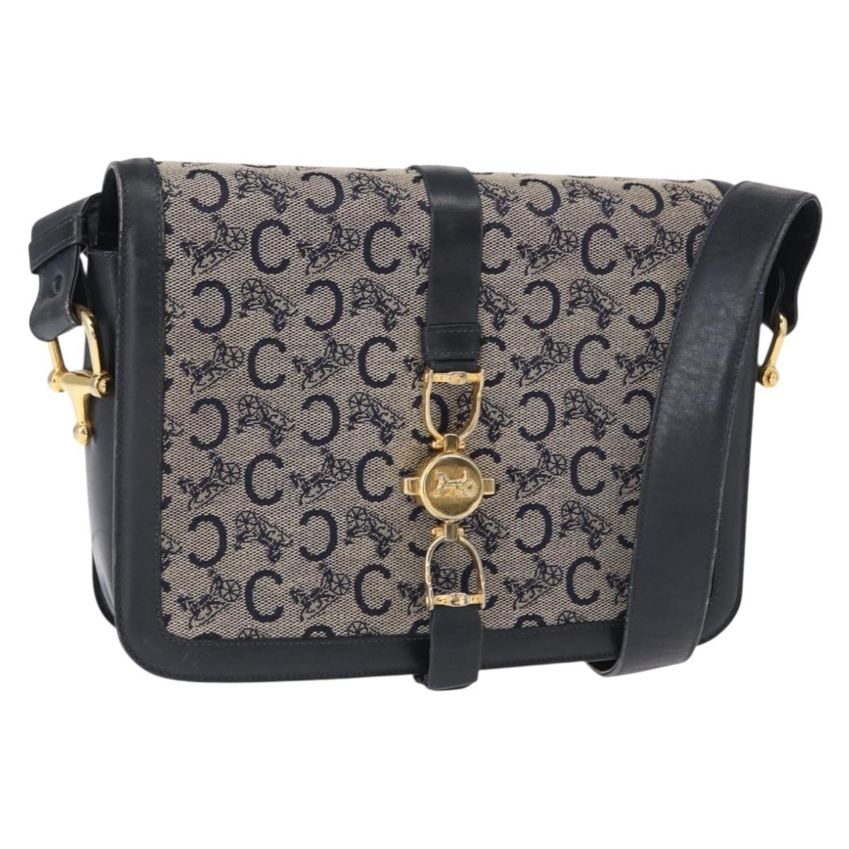 CELINE C Sulky Shoulder Bag Navy Gold Auth 154468