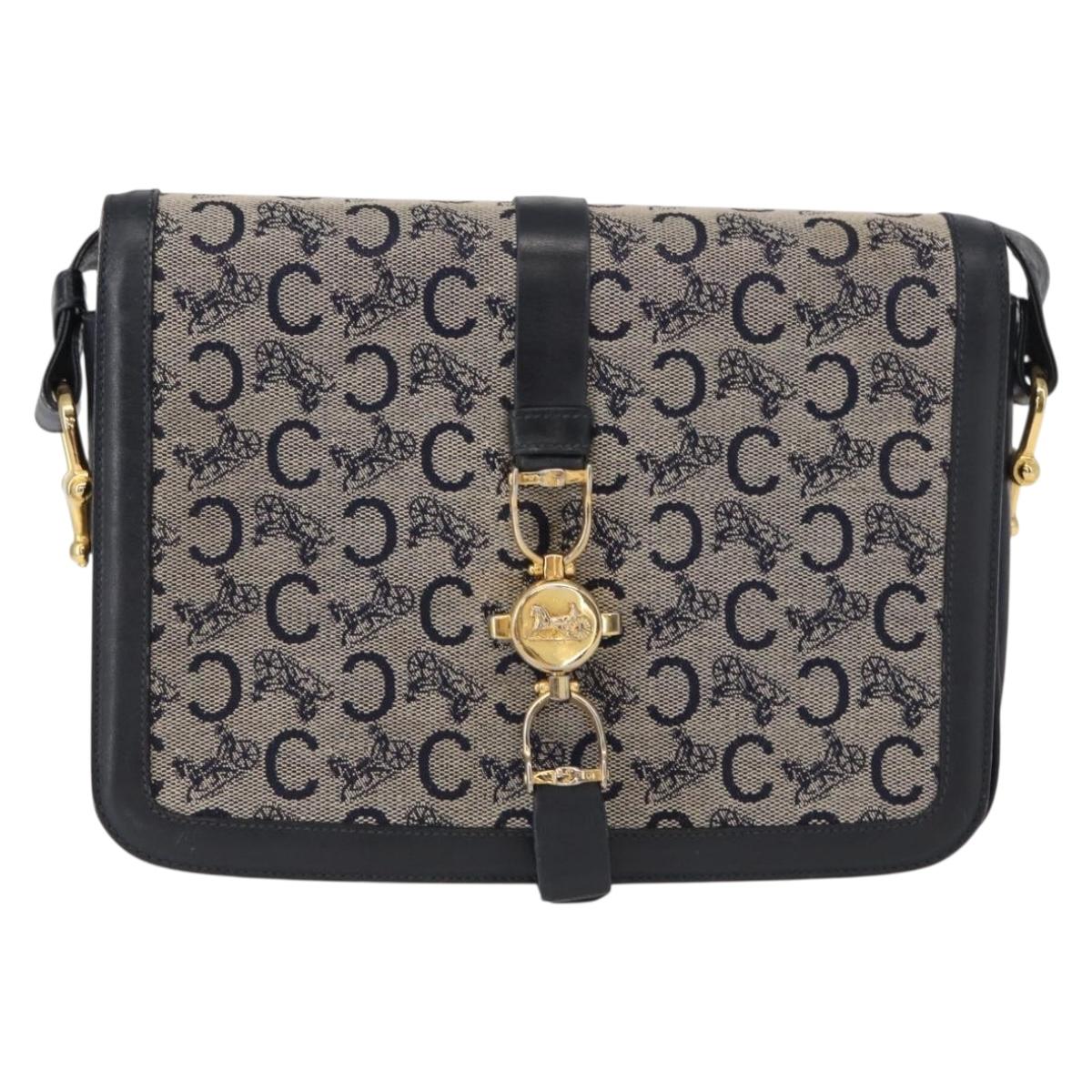 CELINE C Sulky Shoulder Bag Navy Gold Auth 154468