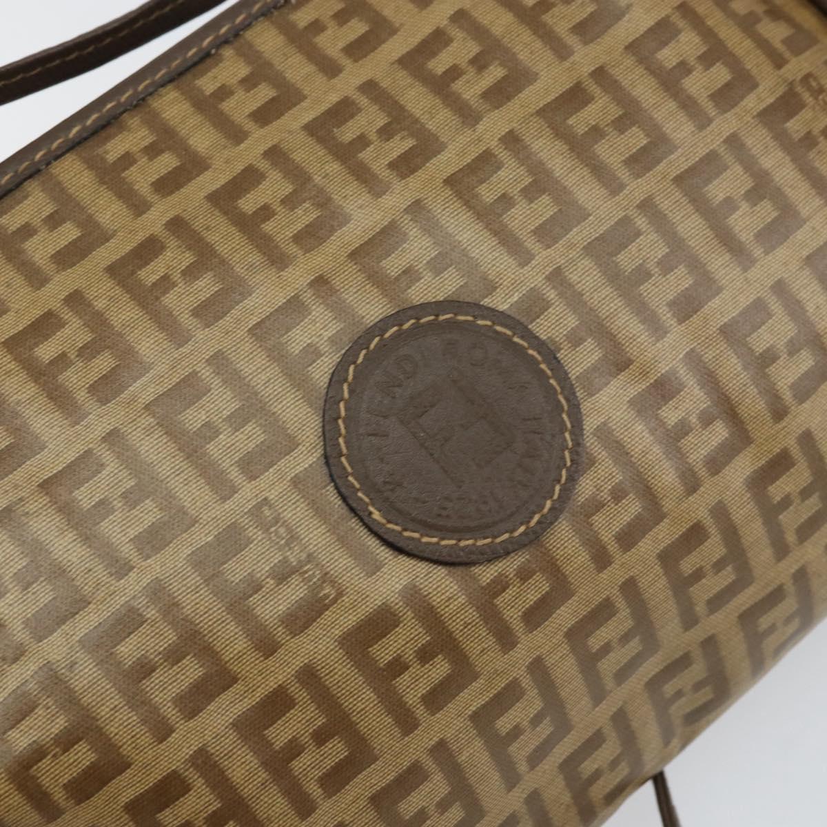 FENDI Zucchino Canvas Shoulder Bag PVC Beige Brown Auth 154469