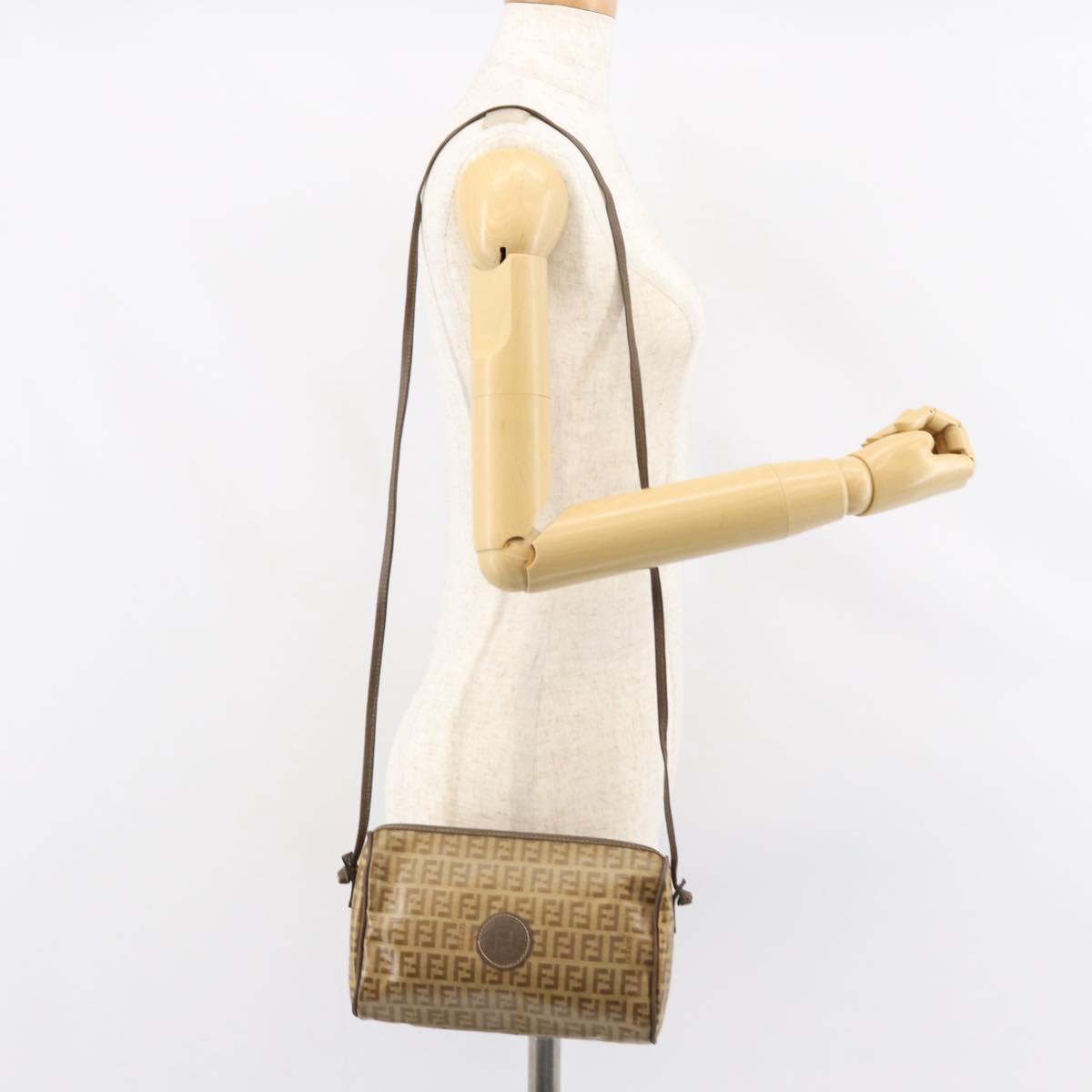 FENDI Zucchino Canvas Shoulder Bag PVC Beige Brown Auth 154469