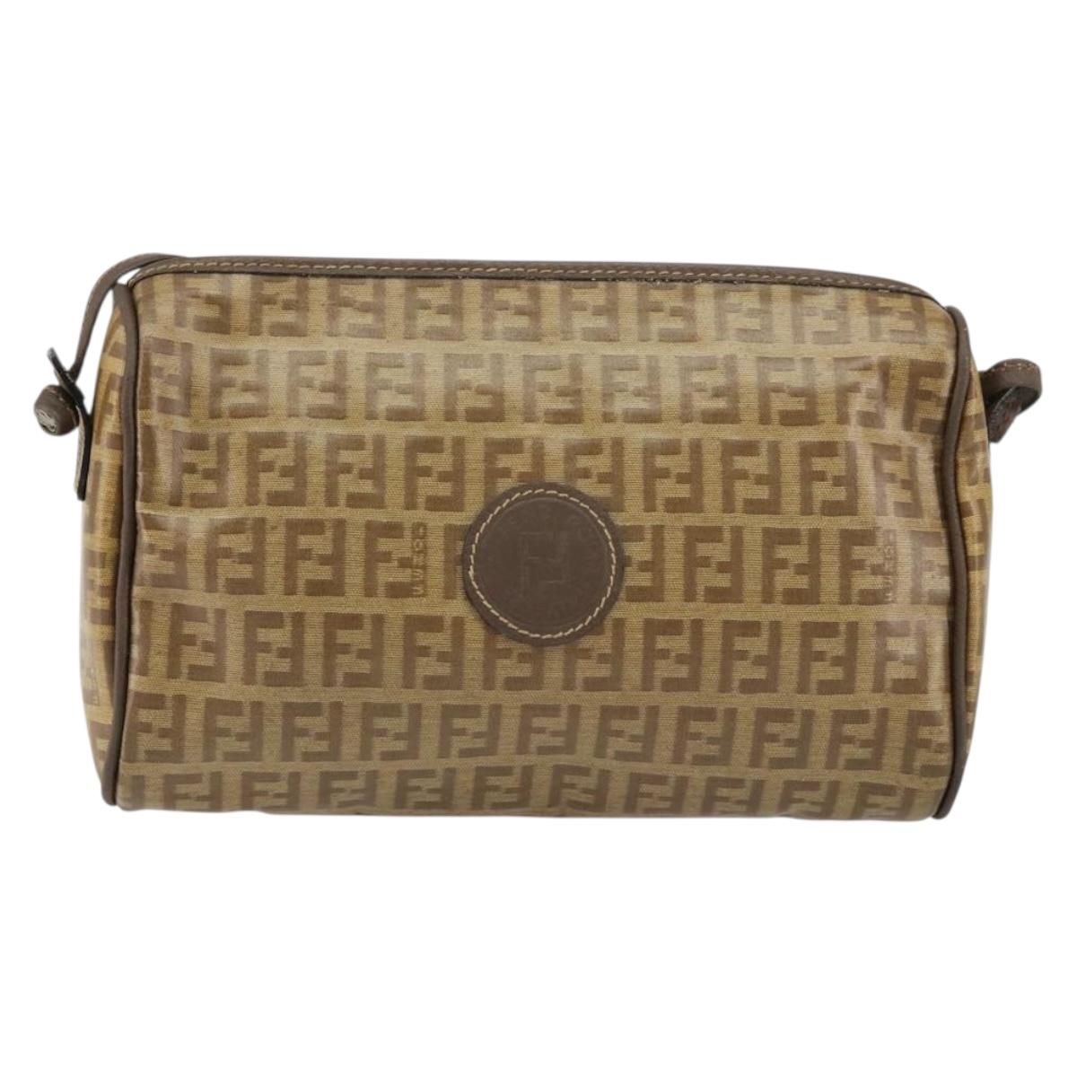 FENDI Zucchino Canvas Shoulder Bag PVC Beige Brown Auth 154469