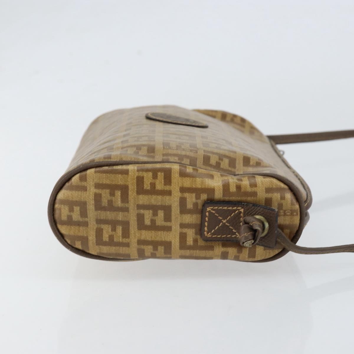 FENDI Zucchino Canvas Shoulder Bag PVC Beige Brown Auth 154469