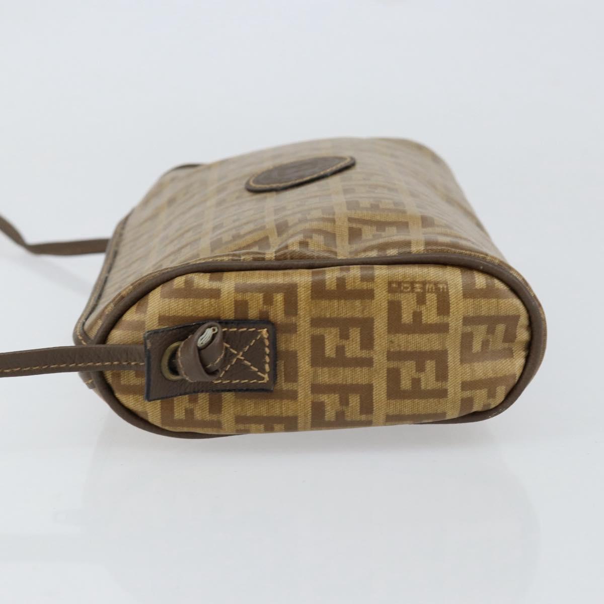 FENDI Zucchino Canvas Shoulder Bag PVC Beige Brown Auth 154469