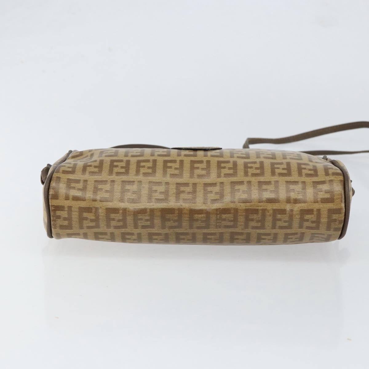 FENDI Zucchino Canvas Shoulder Bag PVC Beige Brown Auth 154469