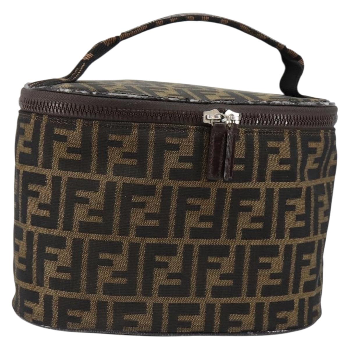 FENDI Zucca Canvas Vanity Hand Bag Black Brown Auth 154470