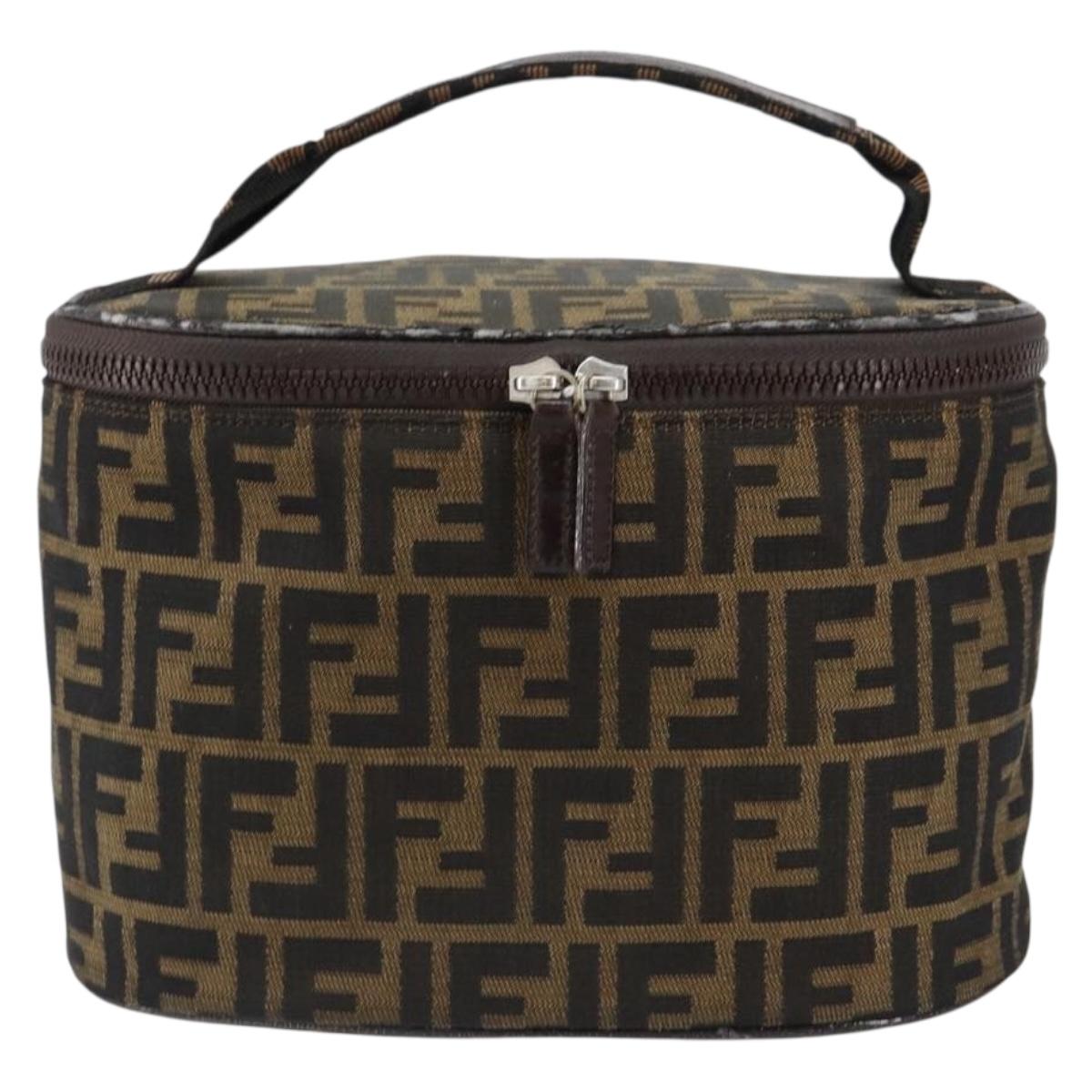 FENDI Zucca Canvas Vanity Hand Bag Black Brown Auth 154470