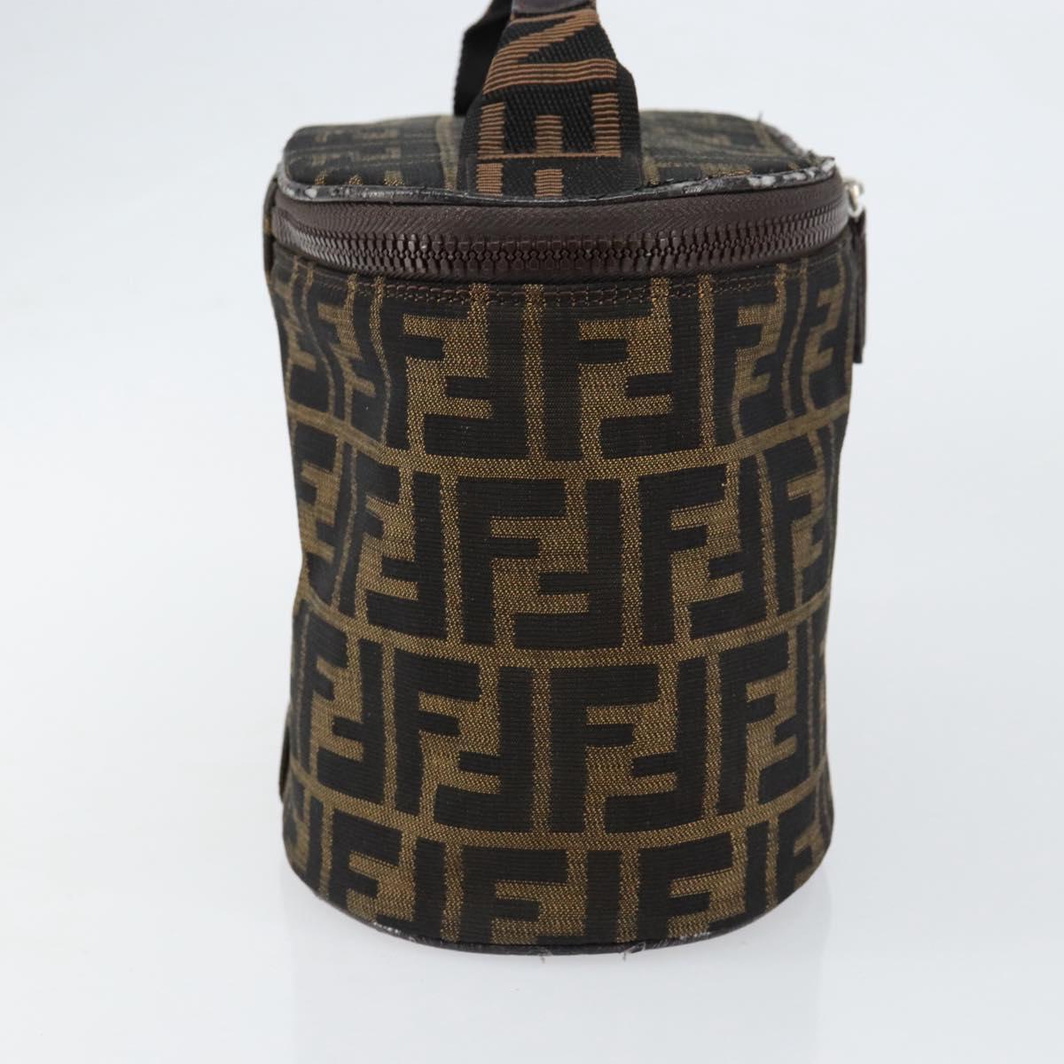 FENDI Zucca Canvas Vanity Hand Bag Black Brown Auth 154470