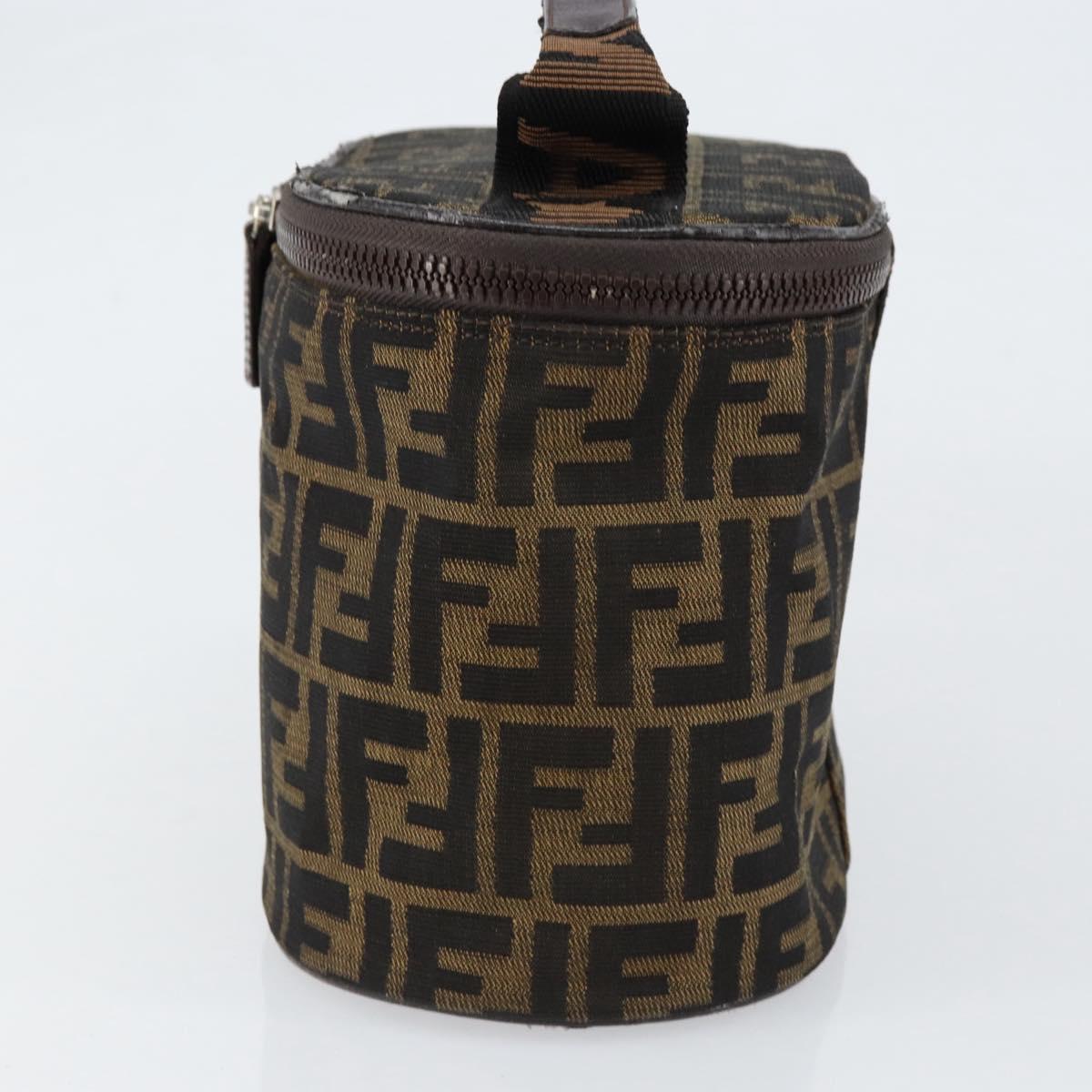 FENDI Zucca Canvas Vanity Hand Bag Black Brown Auth 154470