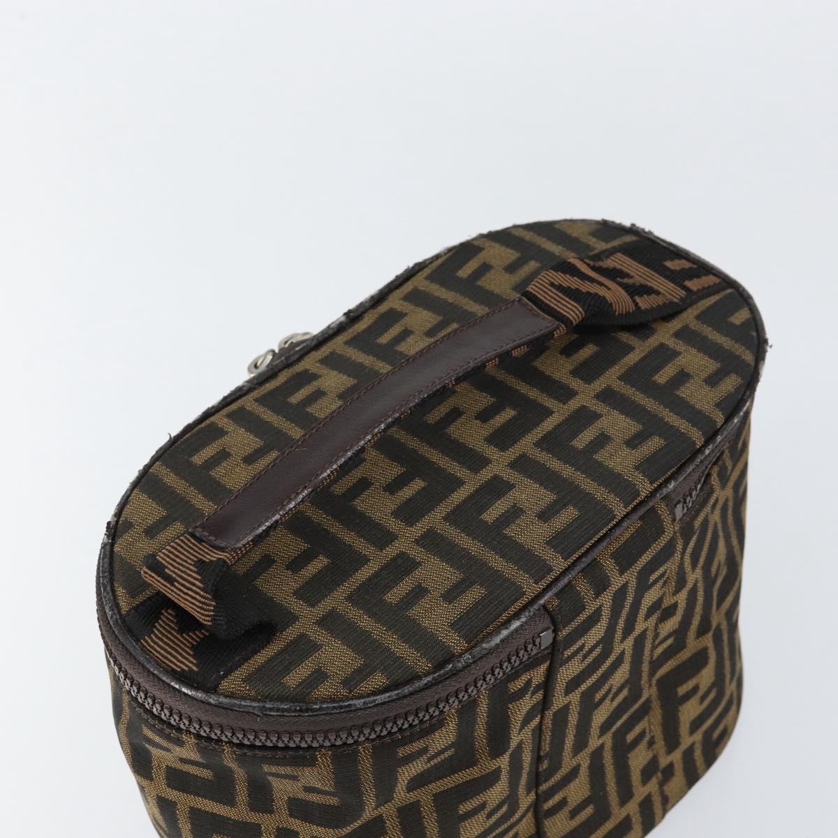 FENDI Zucca Canvas Vanity Hand Bag Black Brown Auth 154470
