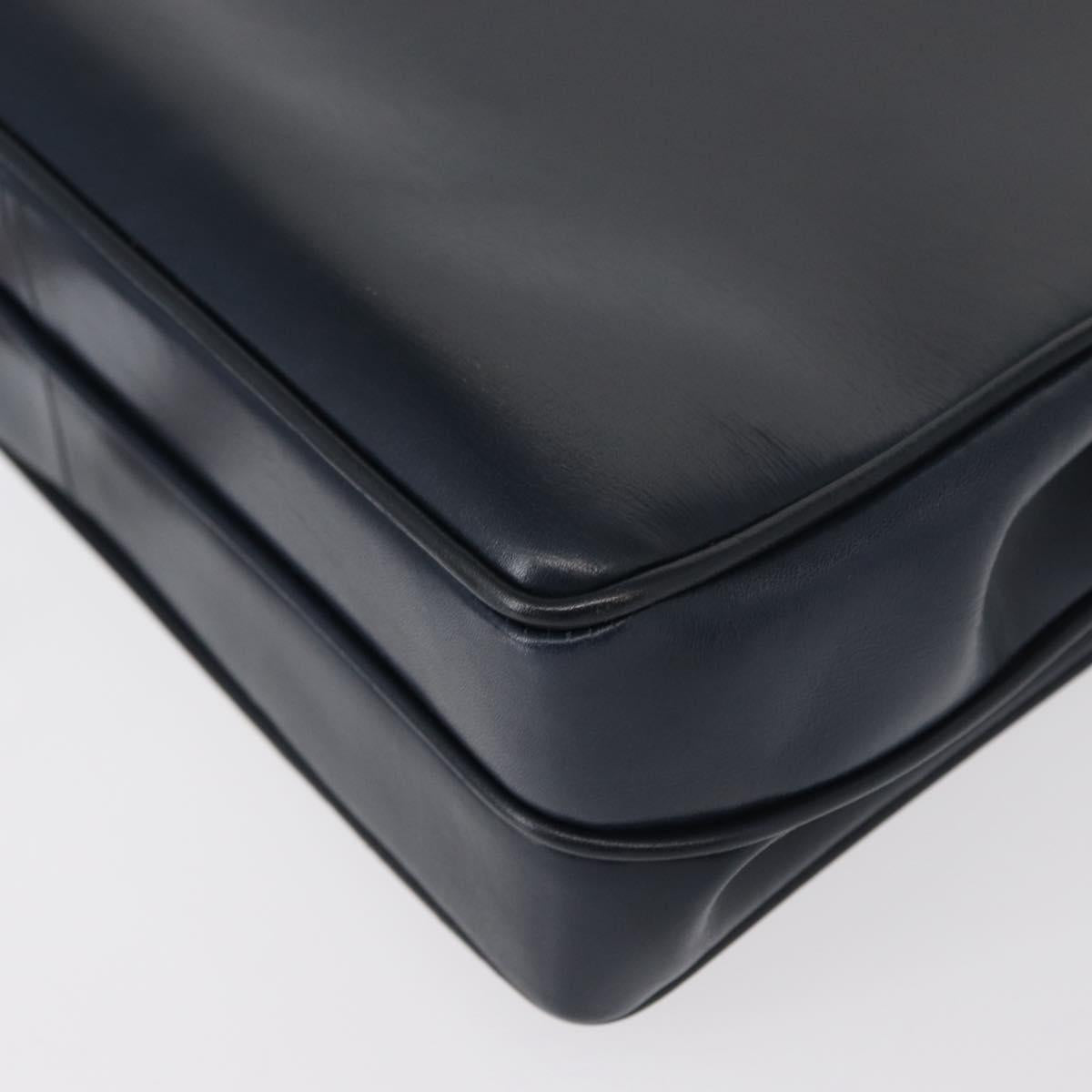 GUCCI Hand Bag Leather Navy Gold Auth 154472