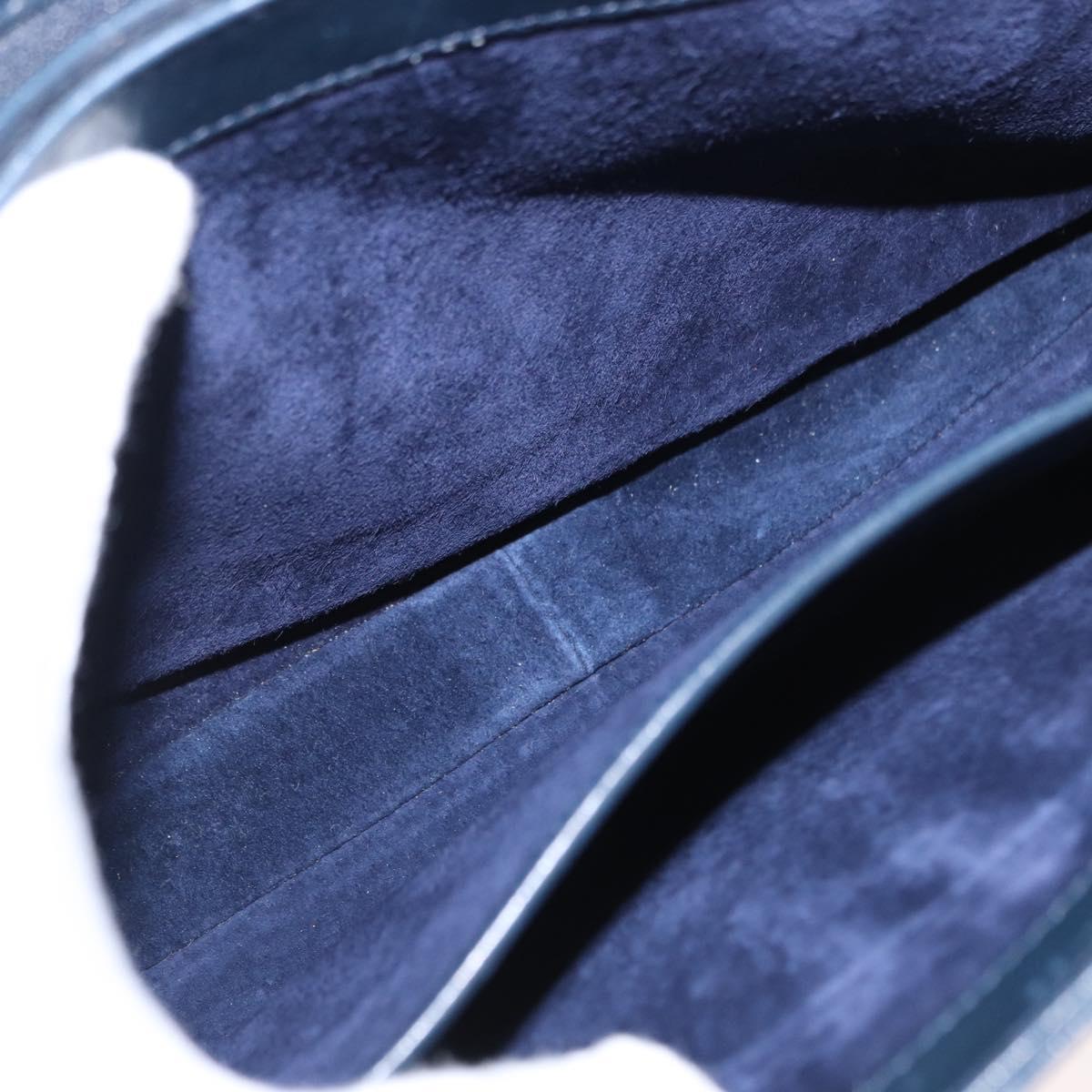 GUCCI Hand Bag Leather Navy Gold Auth 154472