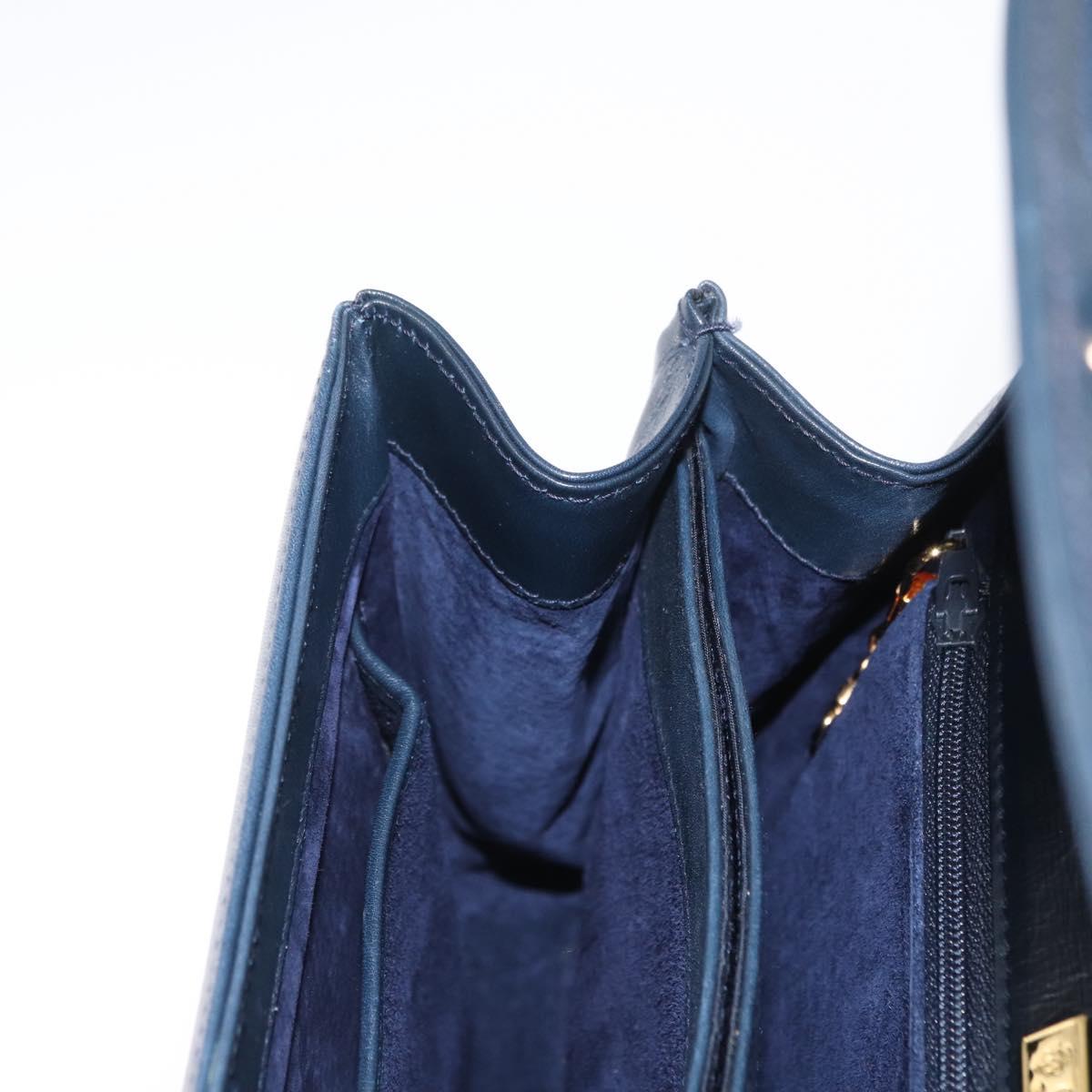 GUCCI Hand Bag Leather Navy Gold Auth 154472