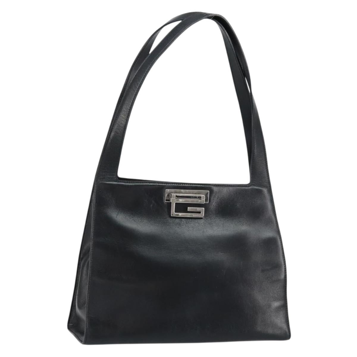 GUCCI Shoulder Bag Leather Black Silver 001 3038 Auth 154474