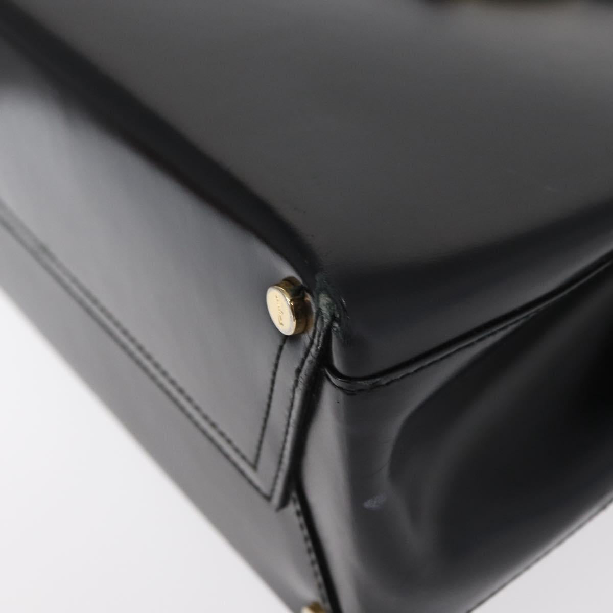 Salvatore Ferragamo Gancini Hand Bag Leather Black Gold Auth 154475