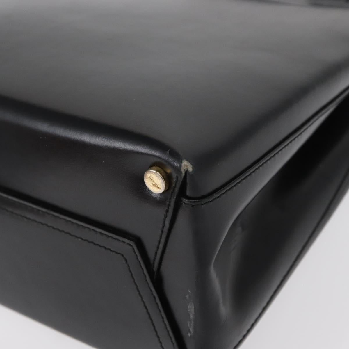 Salvatore Ferragamo Gancini Hand Bag Leather Black Gold Auth 154475