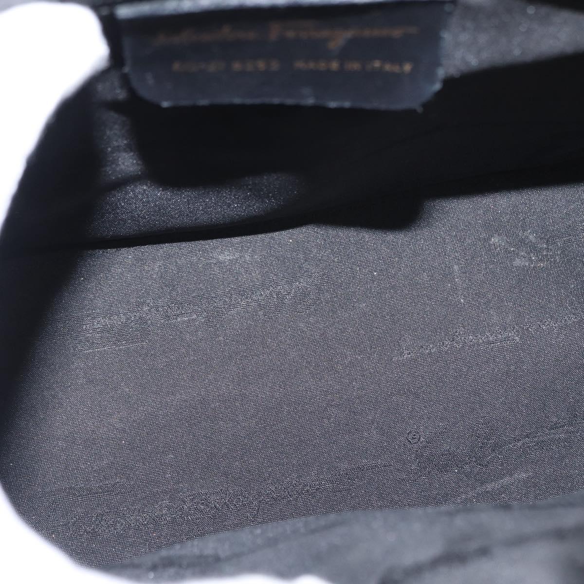 Salvatore Ferragamo Gancini Hand Bag Leather Black Gold Auth 154475