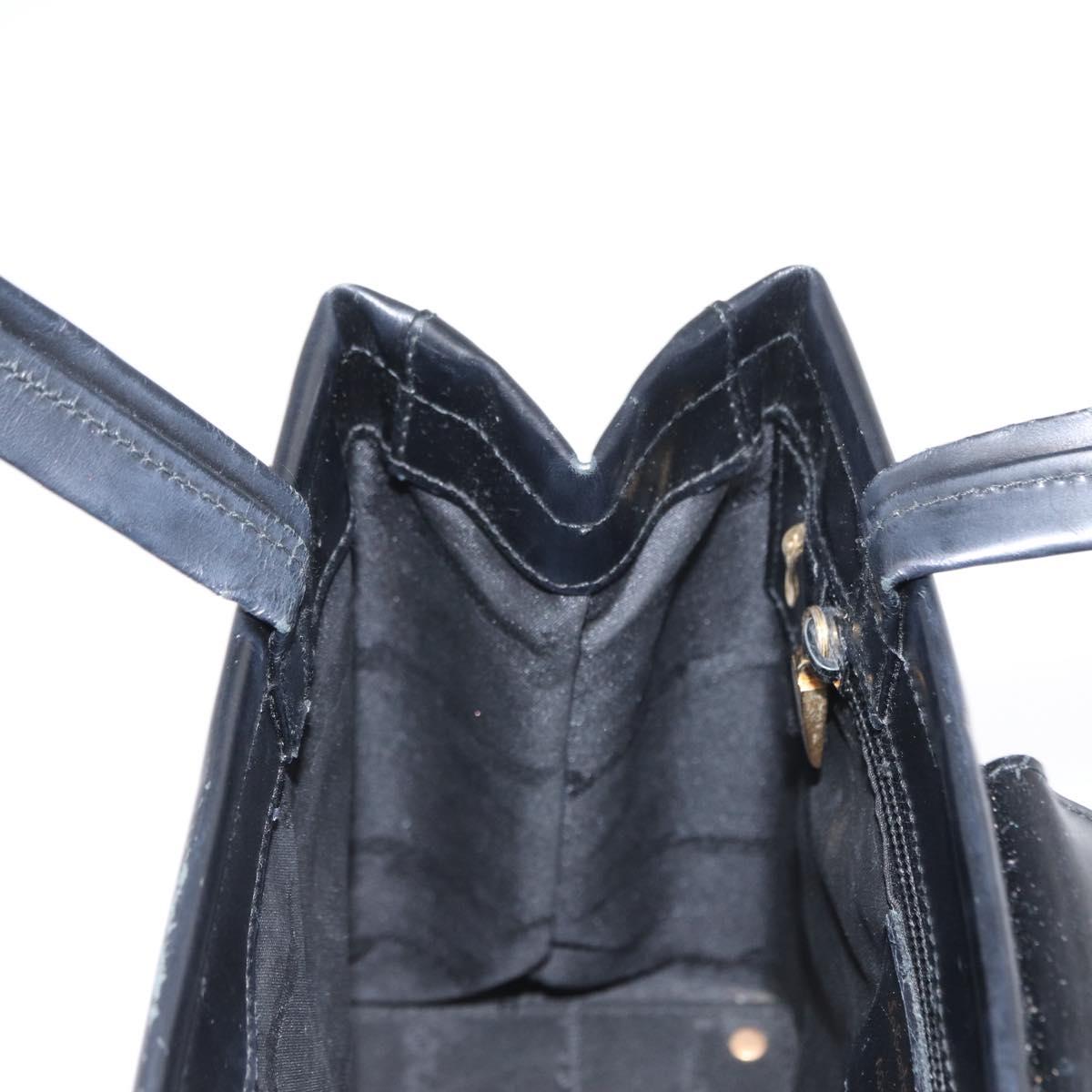 Salvatore Ferragamo Gancini Hand Bag Leather Black Gold Auth 154475